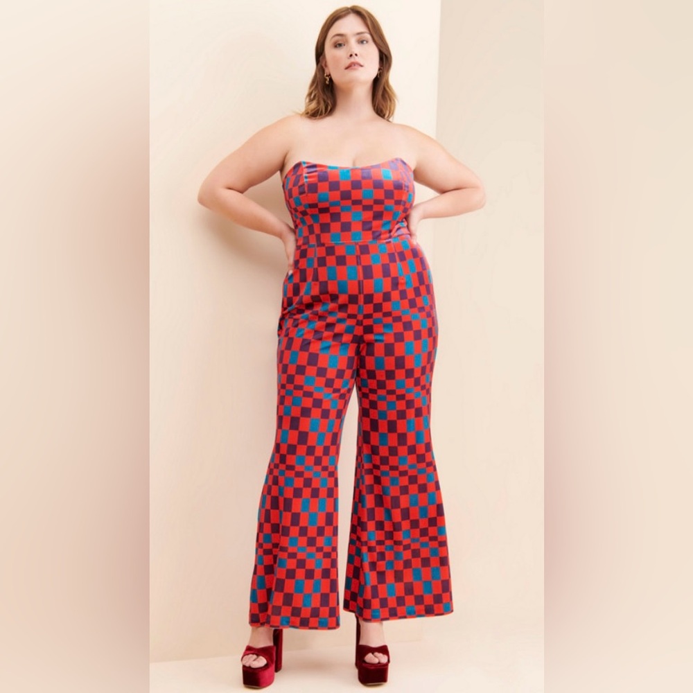 Hutch Red and Blue Checkered Wide Leg Jumpsuit
